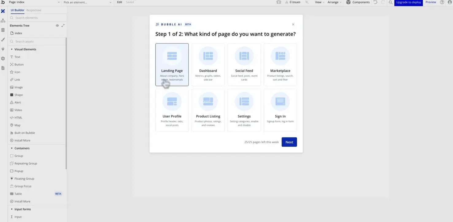Bubble AI page designer