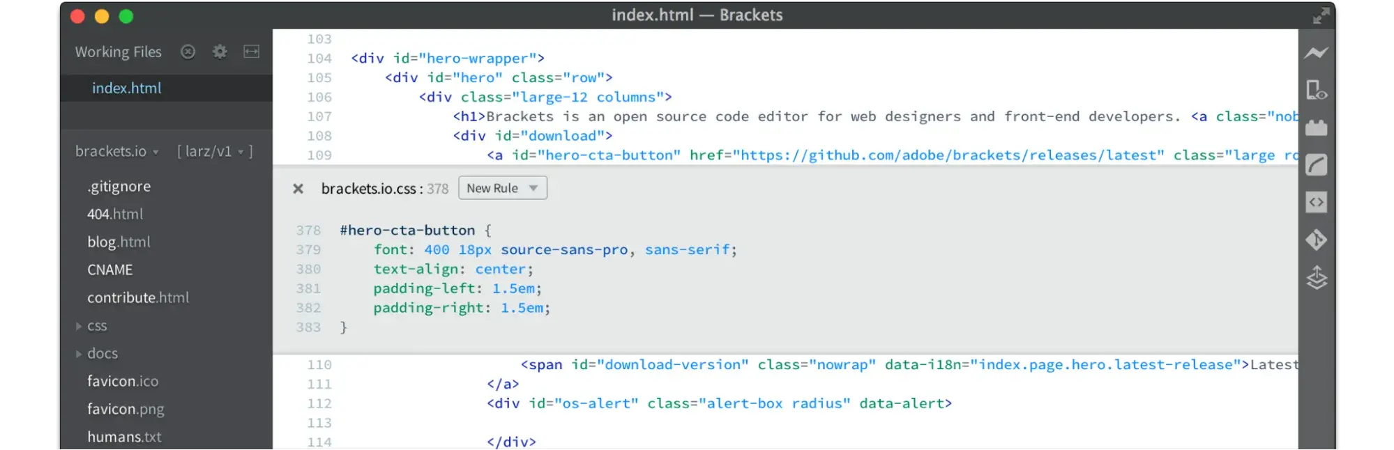 Bracket inline editor