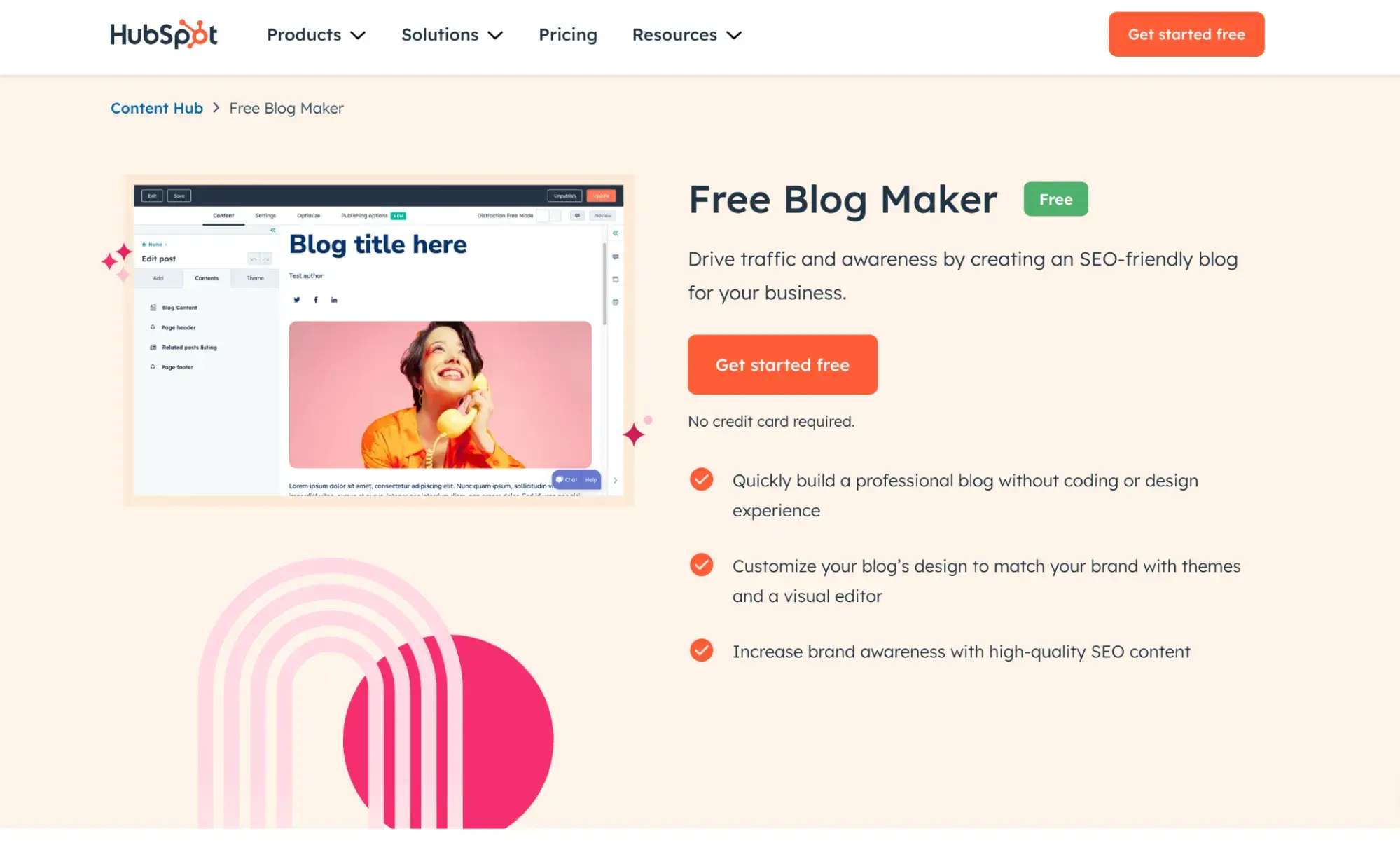 HubSpot’s Content Hub, which offers free blog hosting