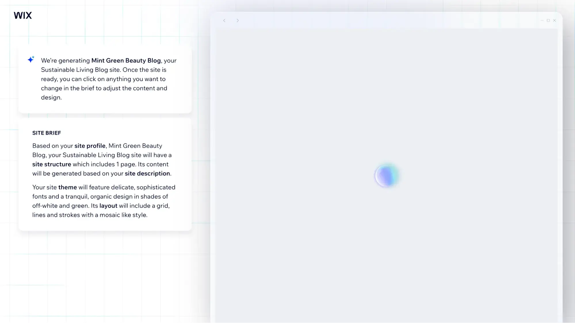 The screen that shows as Wix builds your AI site