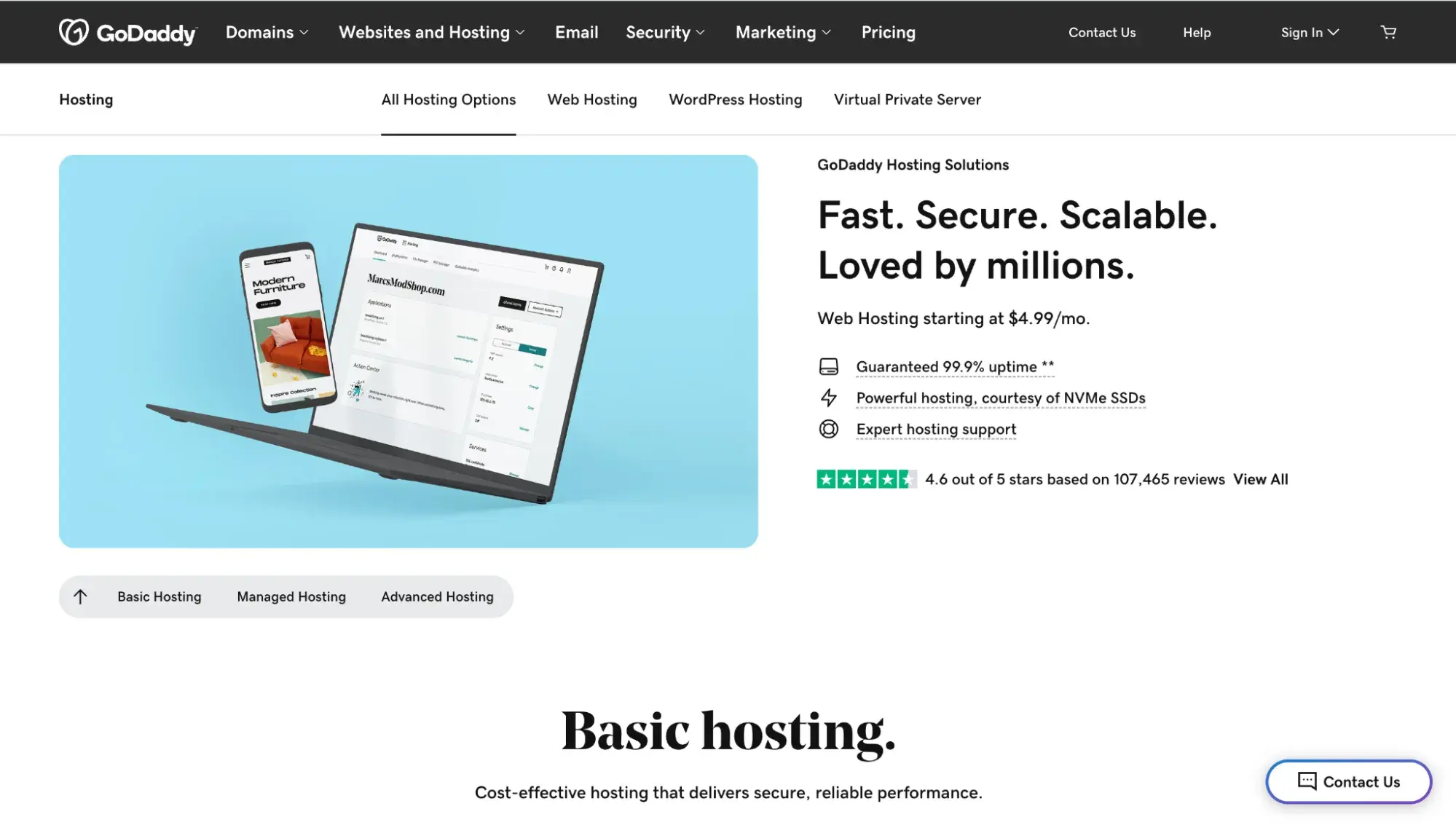 GoDaddy’s blog hosting site