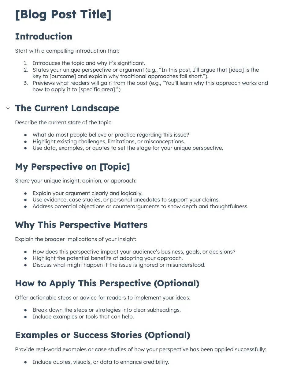 hubspot’s free thought leadership blog post template google docs