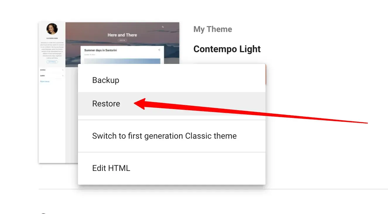 how to install a template on blogger: click “restore”