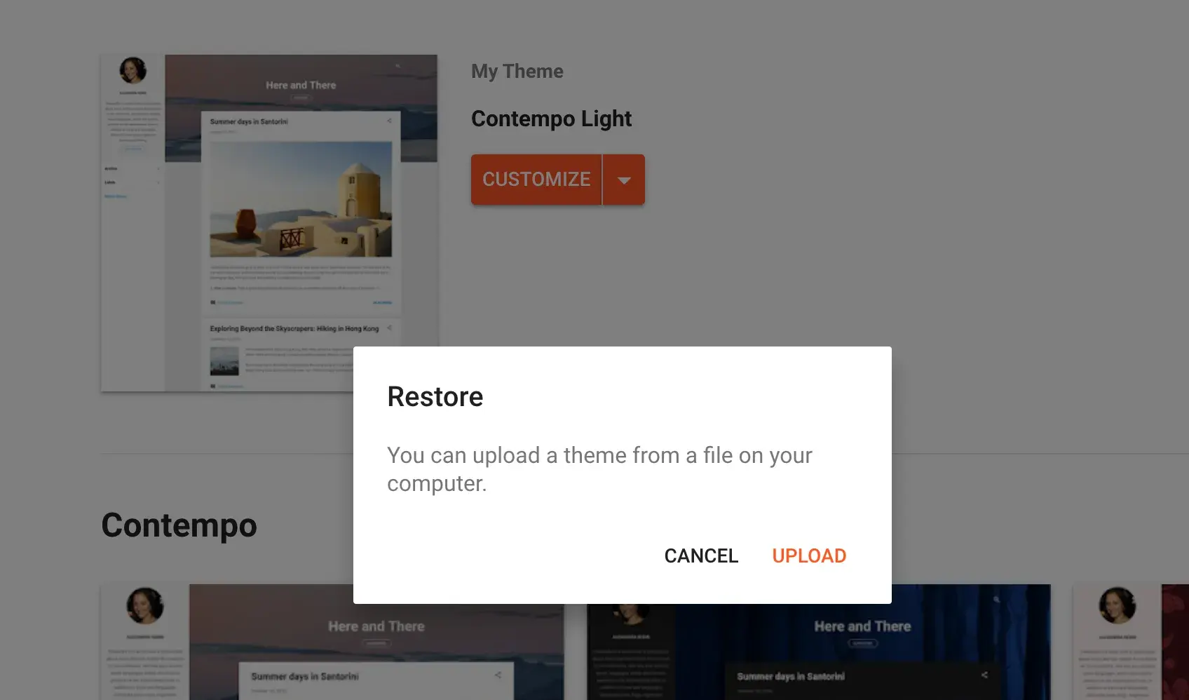 how to install a template on blogger: click “upload”