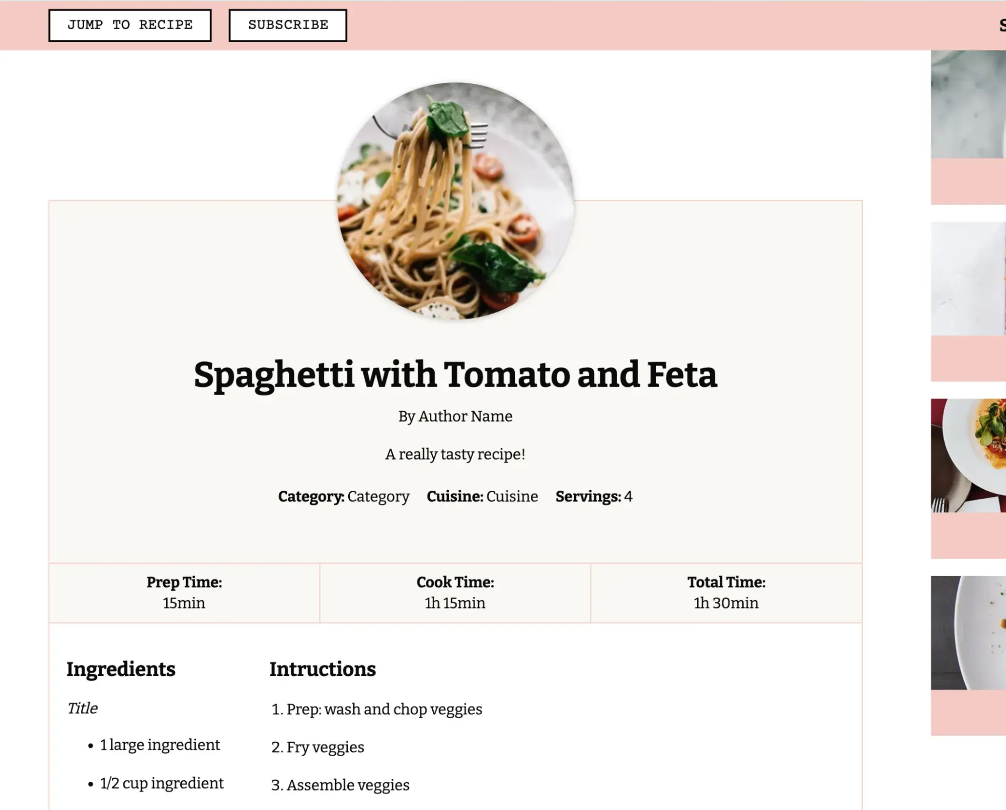 recipe card on the foodie food blog template