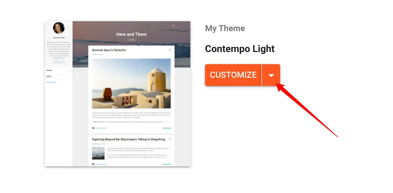 how to install a template on blogger: click down arrow on “customize” button