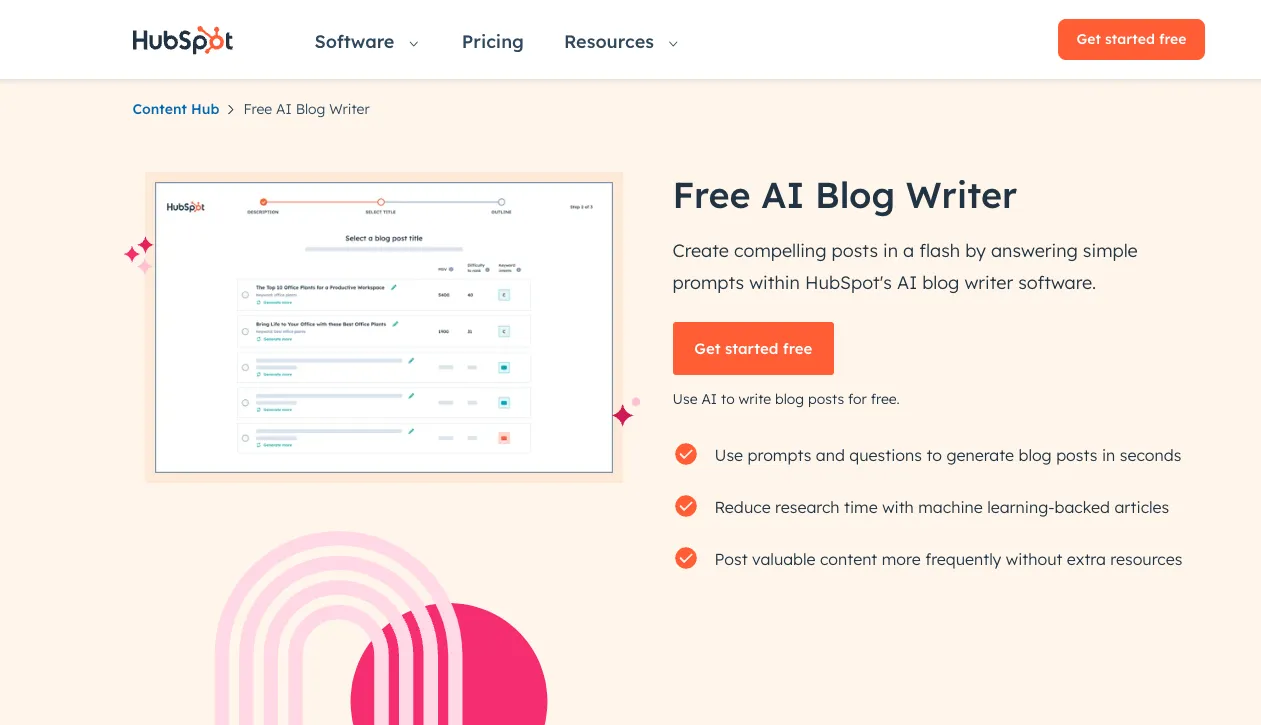 Screenshot of hubspot’s ai blog writer tool