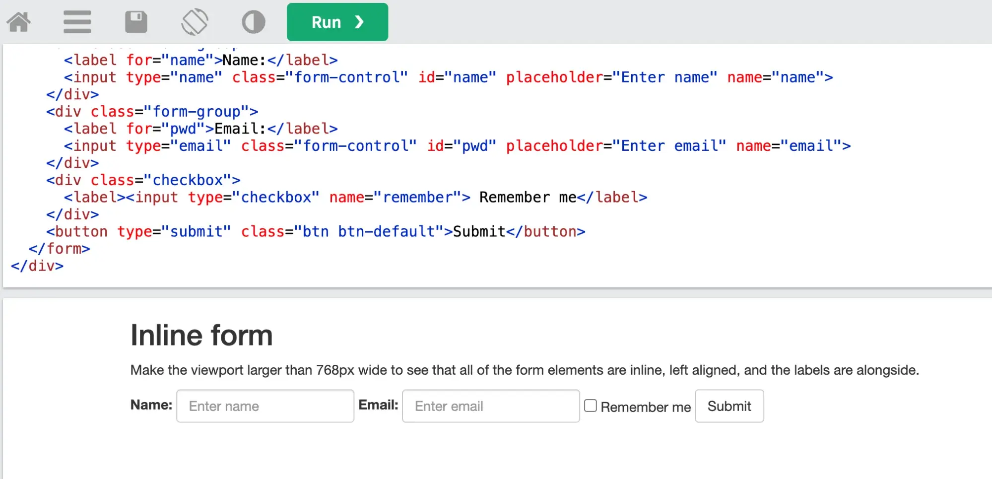 bootstrap form code