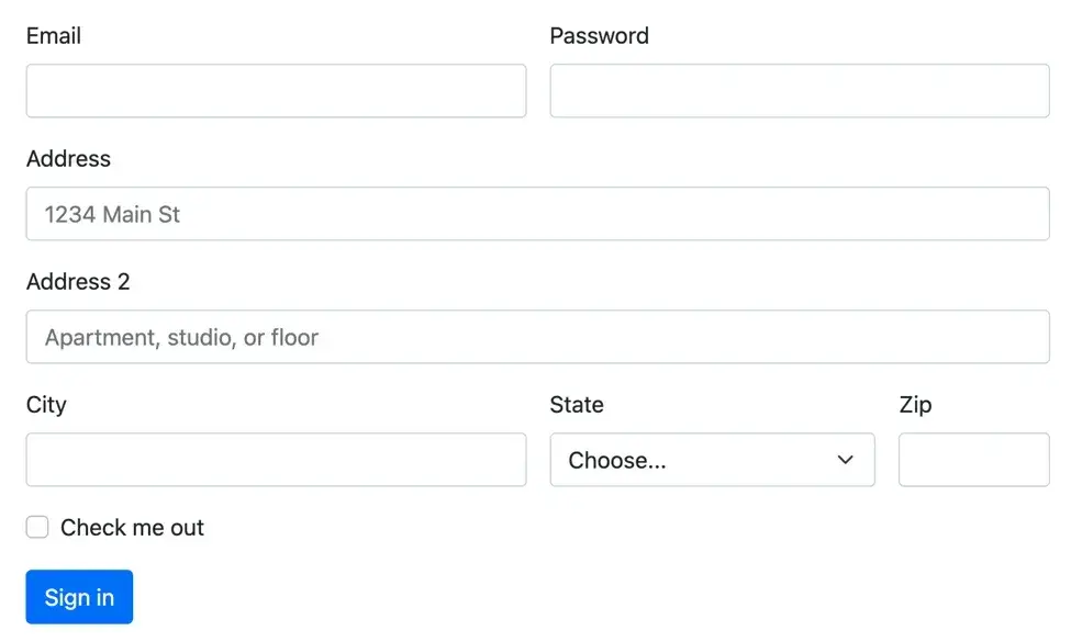 bootstrap form template example: checkout form