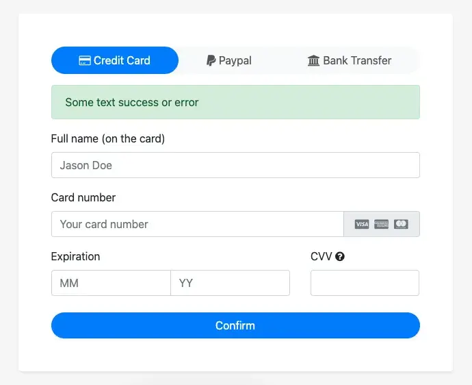 bootstrap form template example: checkout form