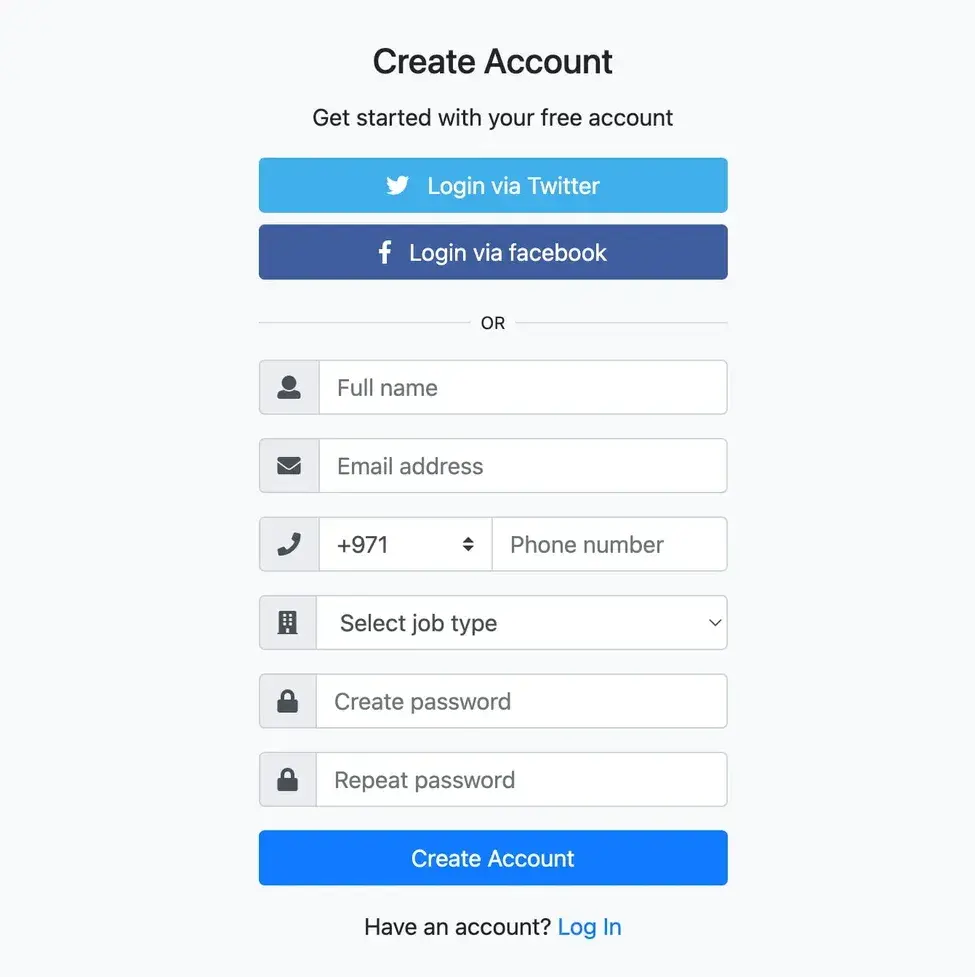 bootstrap form template example: registration form