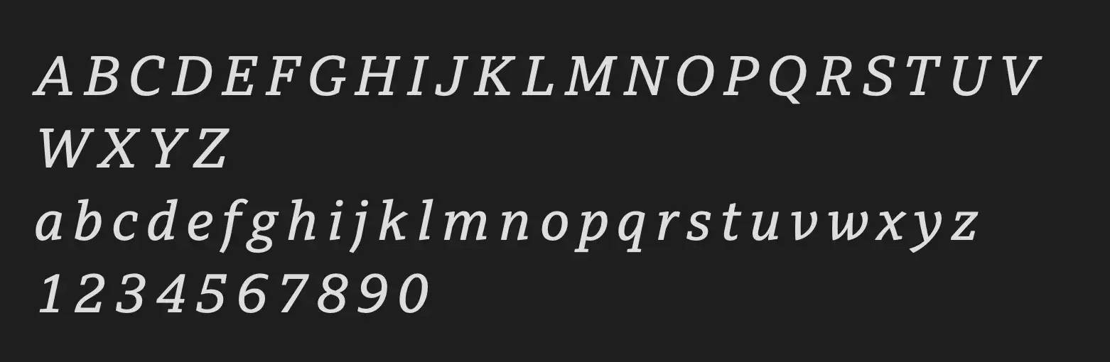 Uppercase and lowercase alphabet in the Reith serif font.