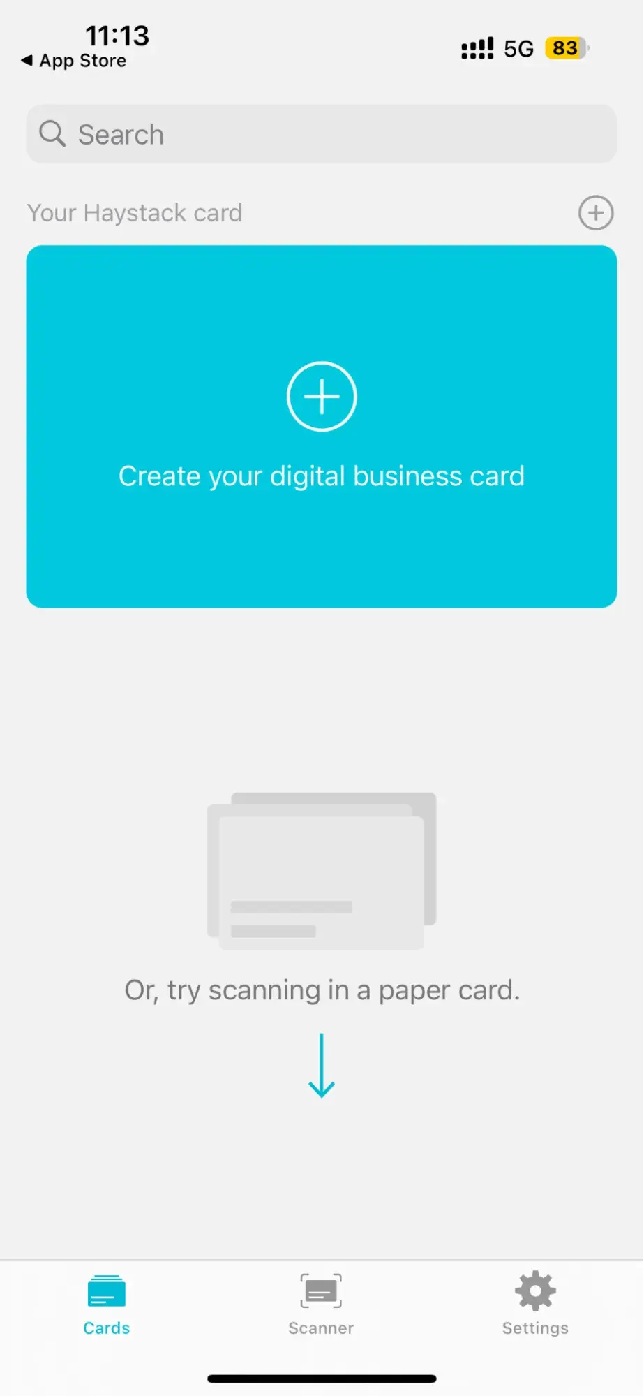 Scan or create your business card with Haystack