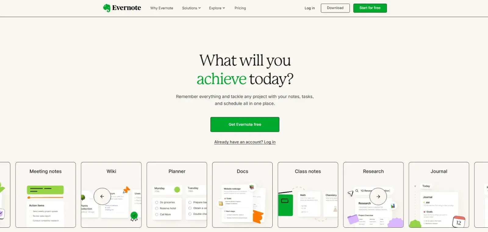 Evernote homepage