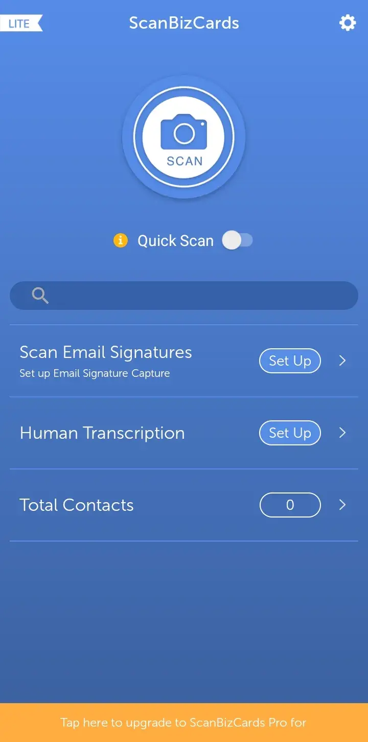 ScanBizCards mobile app interface