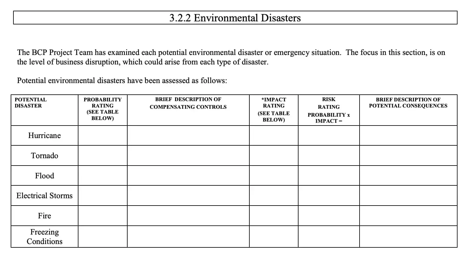 business continuity plan example - environmental