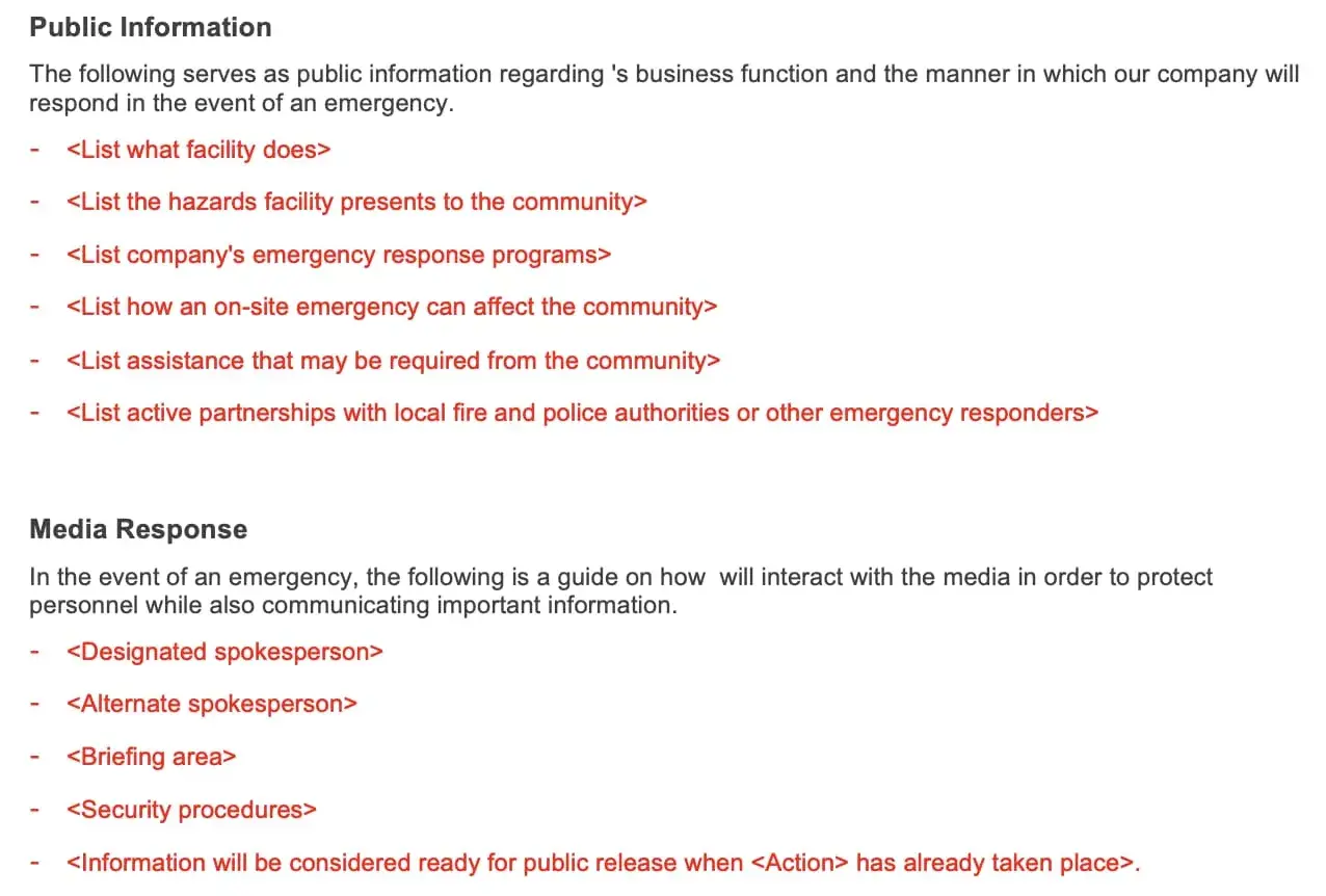 business continuity plan example - reputation