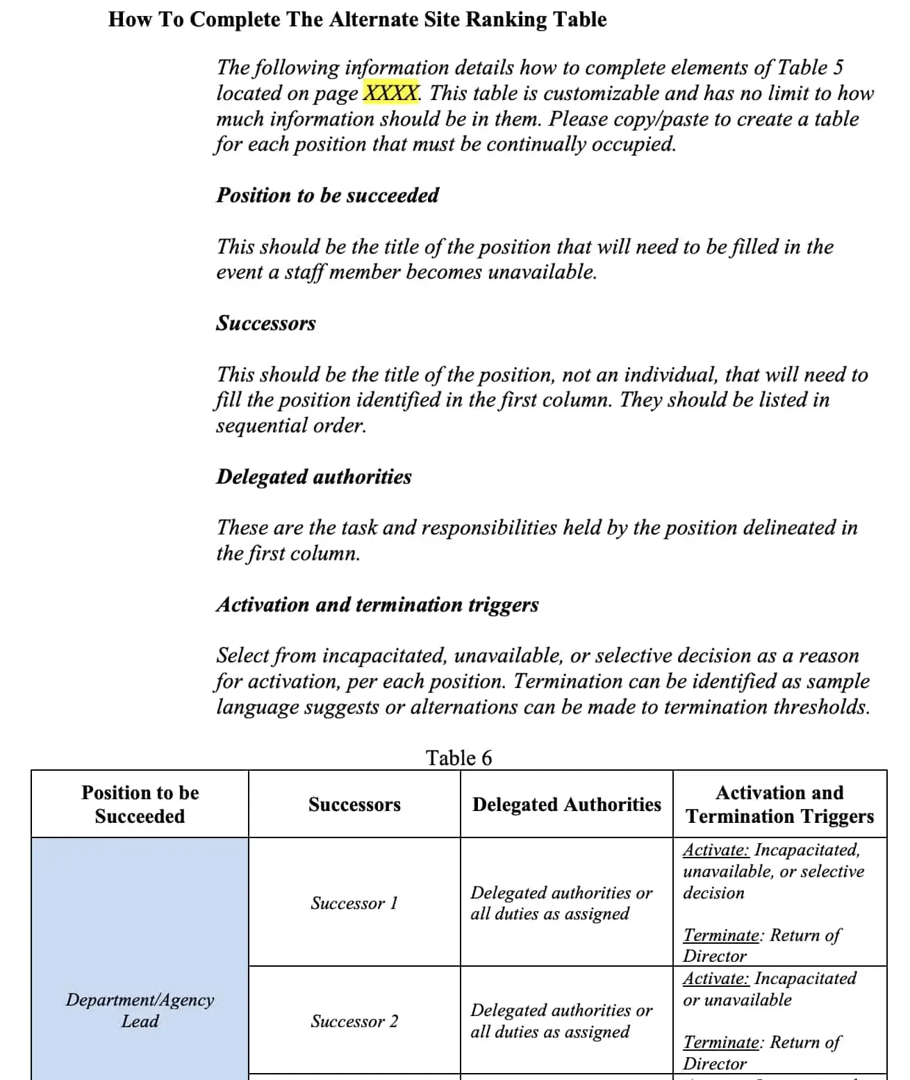 business continuity plan example - workforce