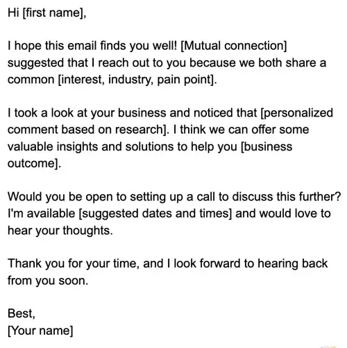 screenshot of a follow-up meeting business email template using gmail