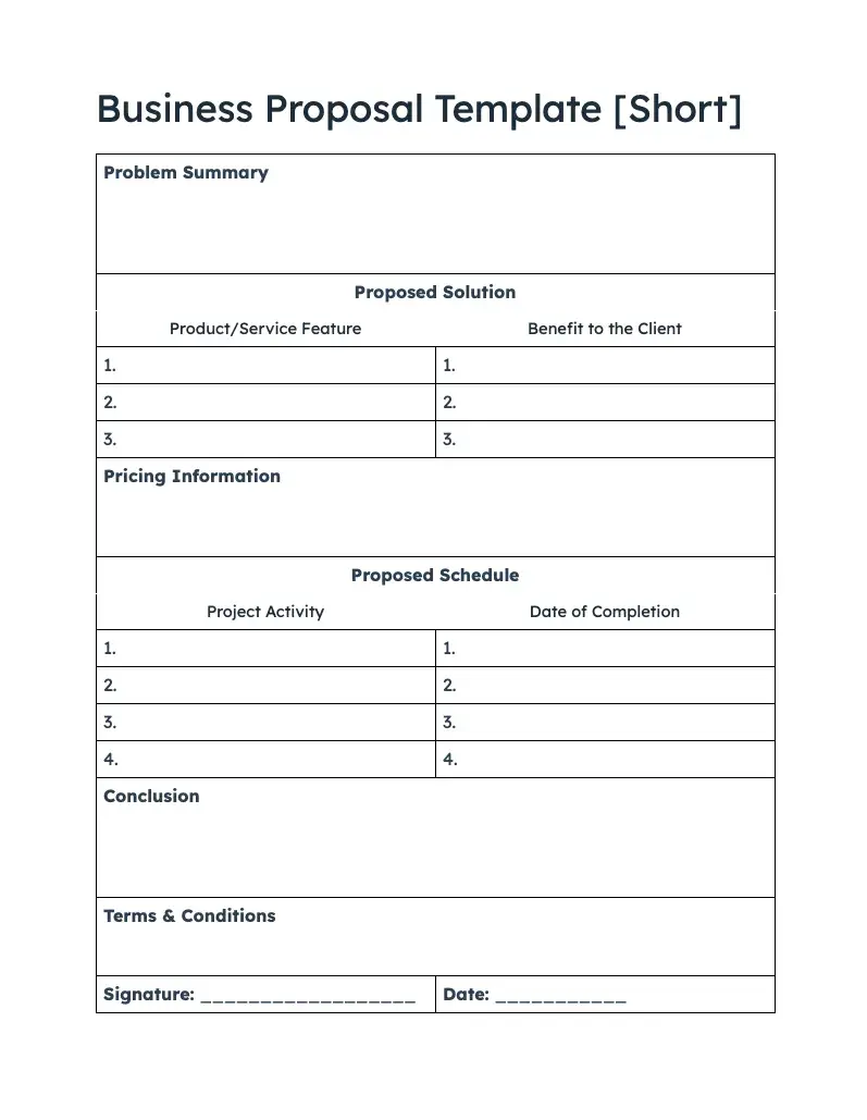 hubspot's free business proposal template, business proposal template