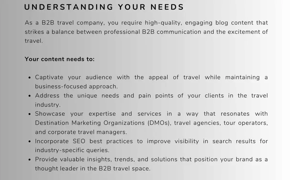 understanding clients needs section of a business proposal, business proposal template