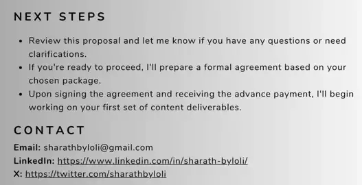 next steps and contact sections of a business proposal, business proposal template