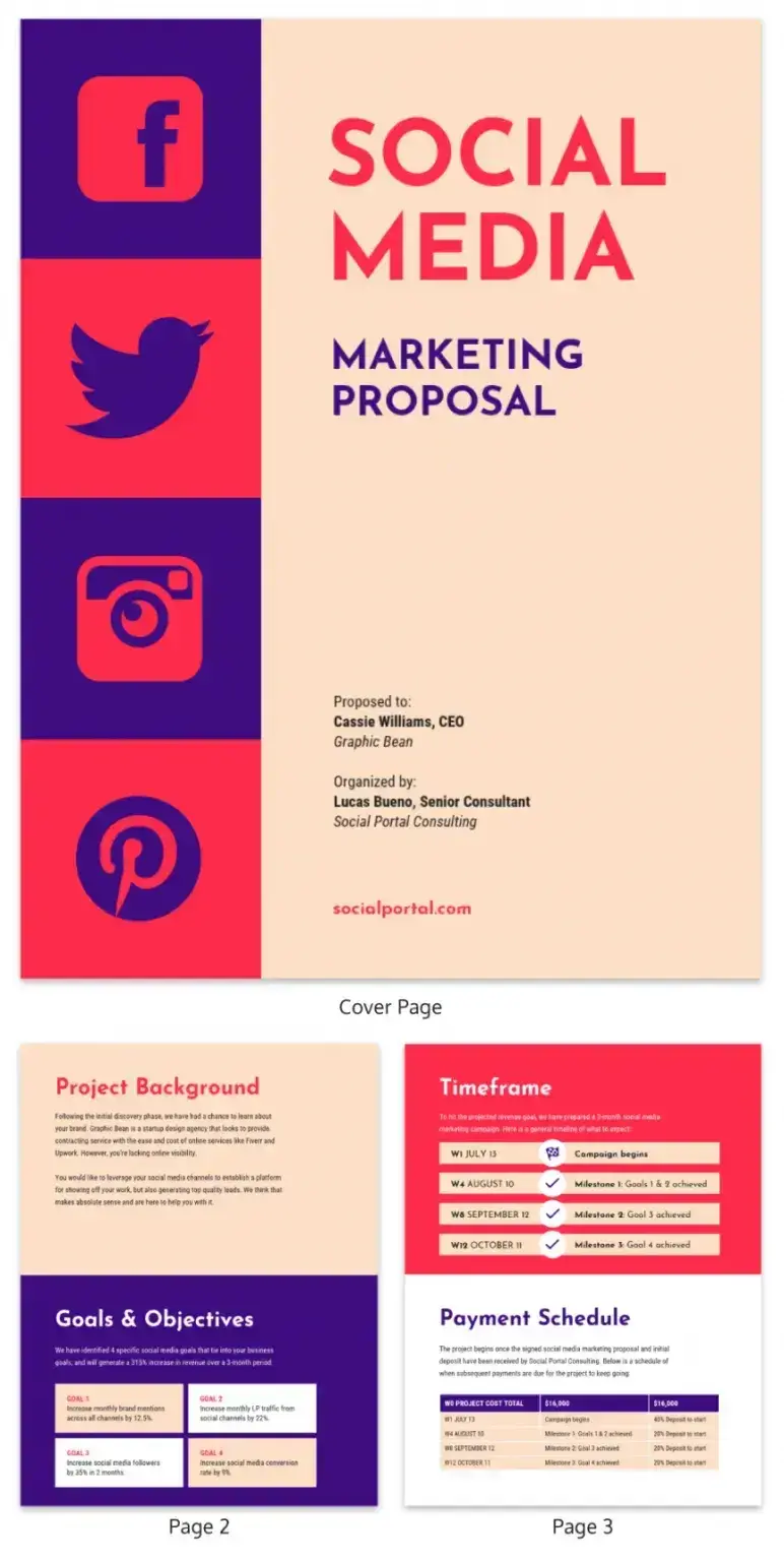 social media marketing proposal example, business proposal template