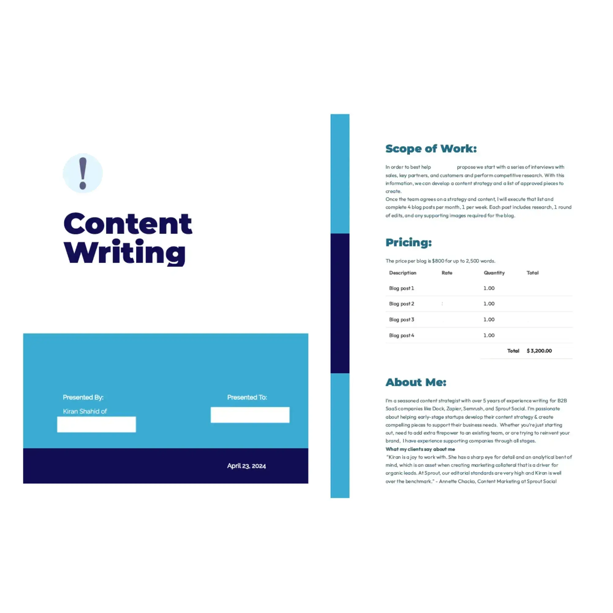 content writing proposal example, business proposal template