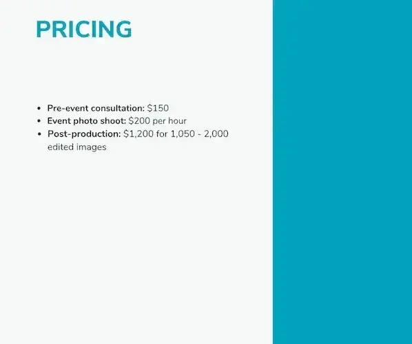 pricing section of a business proposal, business proposal template