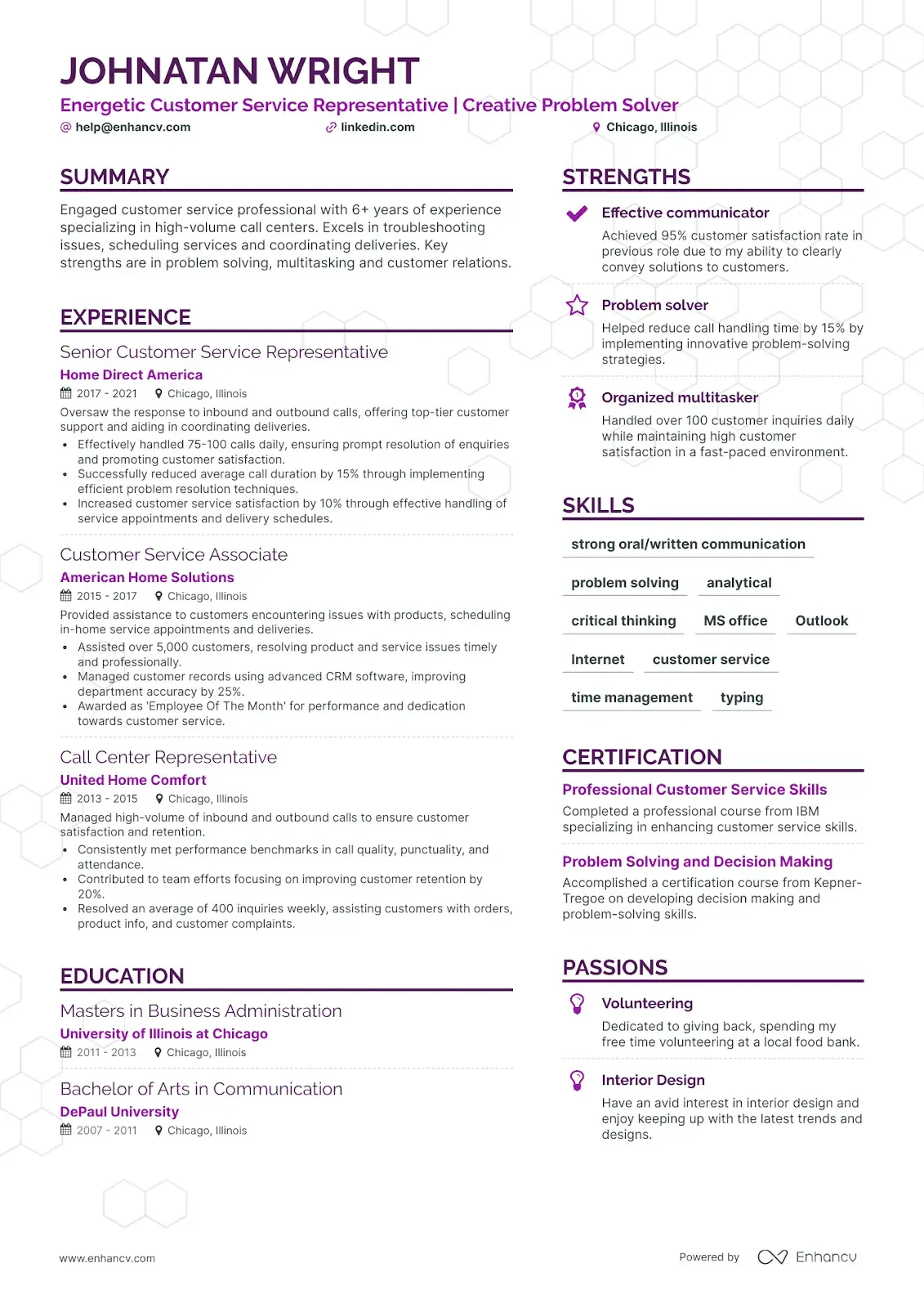 call center resume example and template