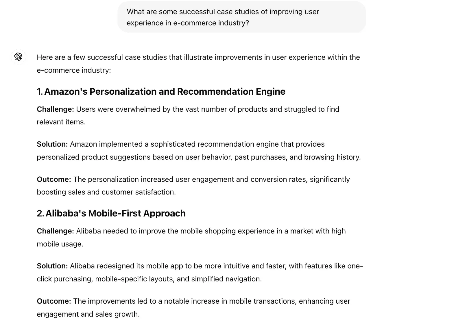 chat gpt for ux design prompt, what are some successful case studies of improving user experience in the ecommerce industry