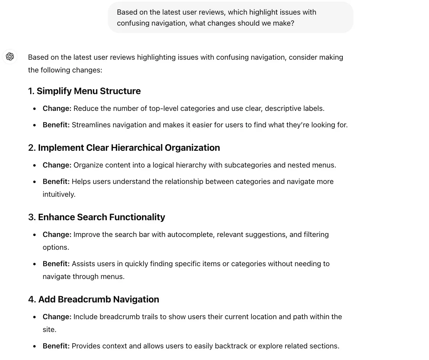 chat gpt for ux design prompt, based on the latest user reviews which highlight issues with confusing navigation, what changes should we make 