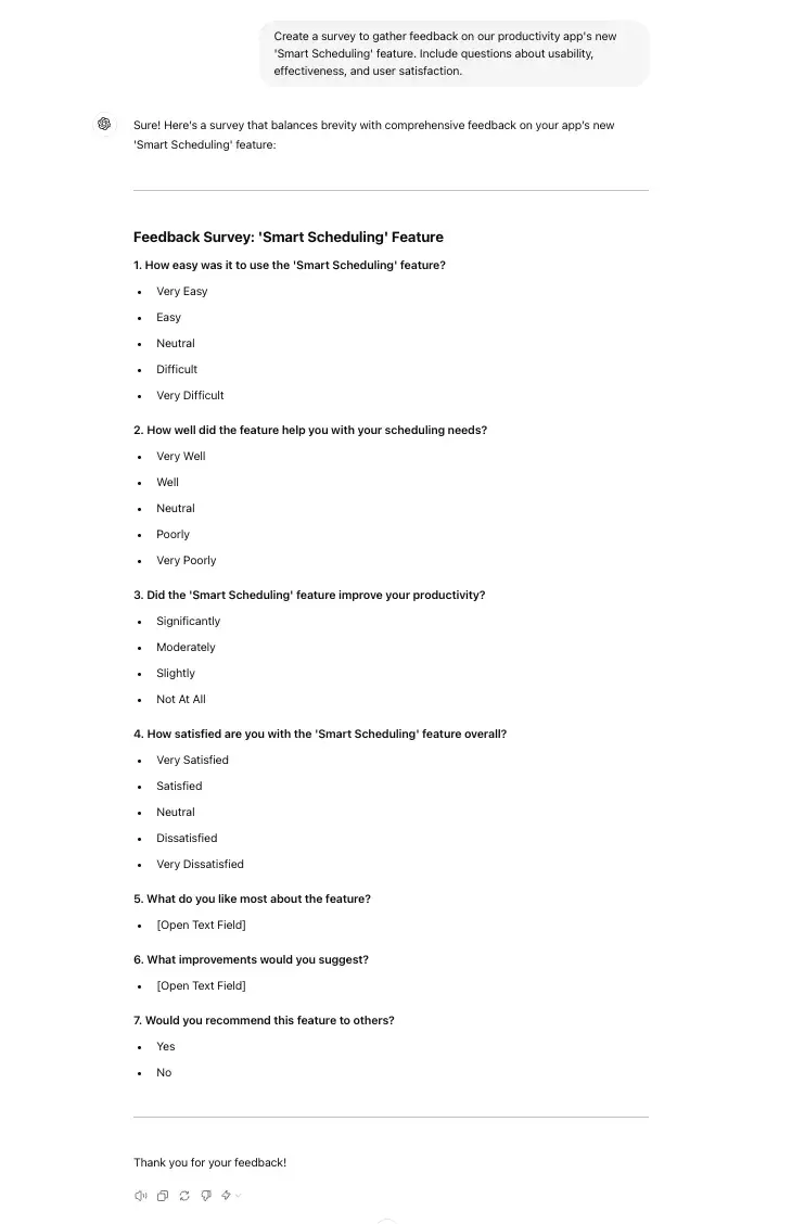 chat gpt for ux design prompt, create a survey to gather feedback on our accountability app
