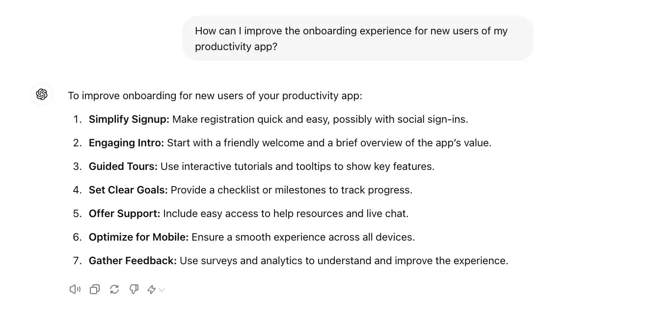 chat gpt for ux design prompt, how can I improve the onboarding experience for my productivity app?