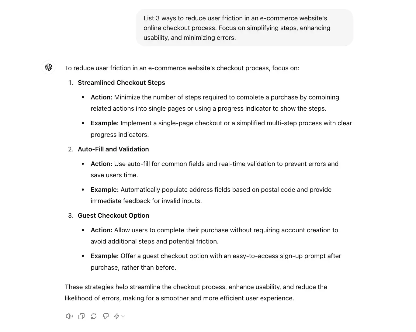 chat gpt for ux design prompt, list [number] ways to reduce user friction in our online checkout process