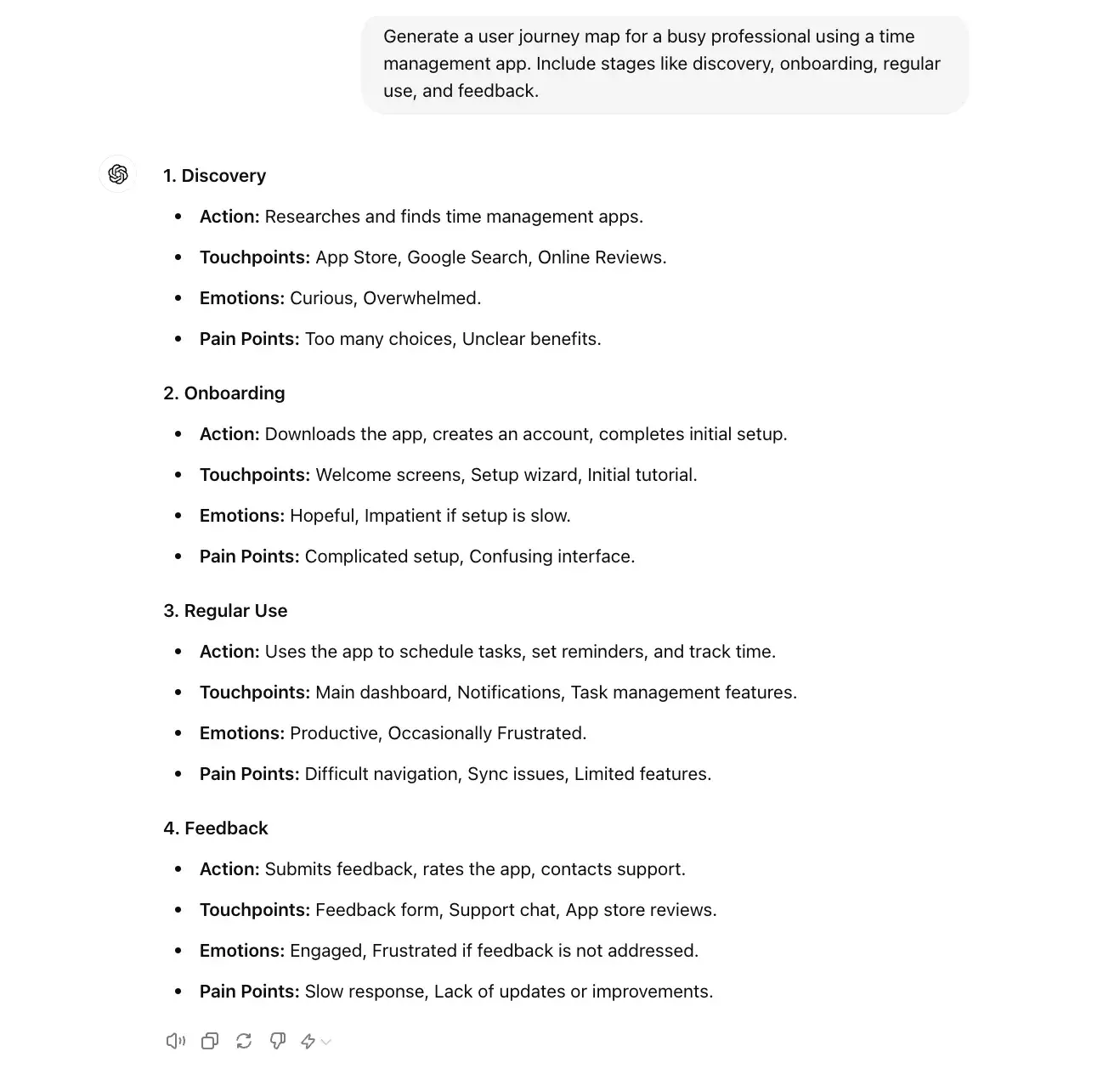 chat gpt for ux design prompt, generate a user journey map for a busy professional using a time saving app