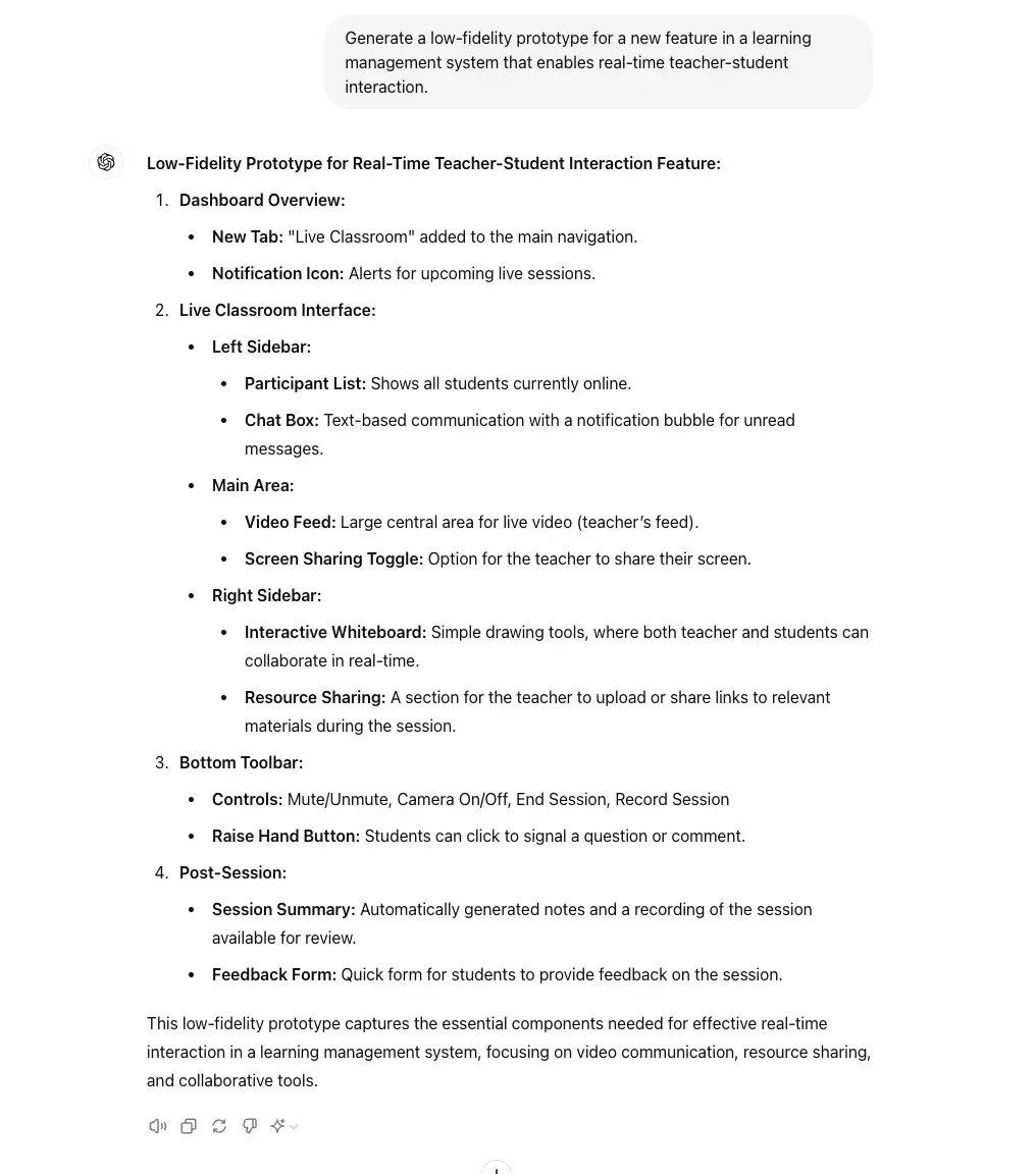 chat gpt for ux design prompt, generate a low-fidelity prototype for a new feature in a lms