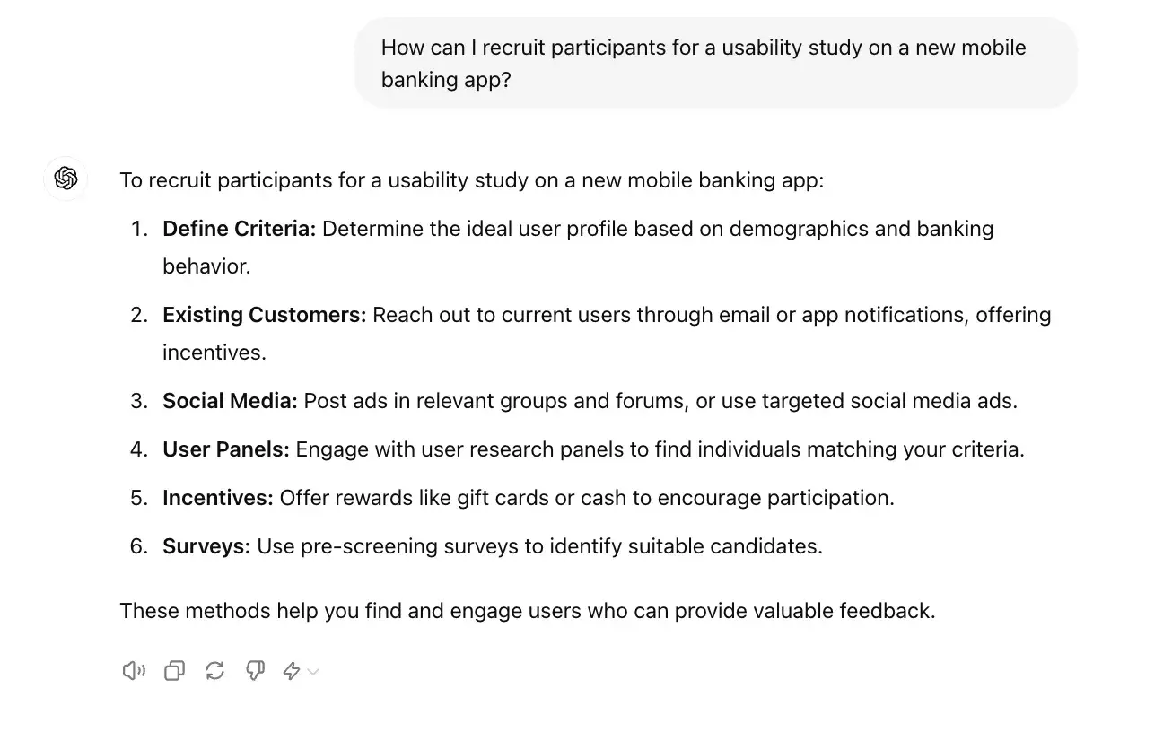 chat gpt for ux design prompt, how can I recruit participants for a usability study on a new mobile banking app?