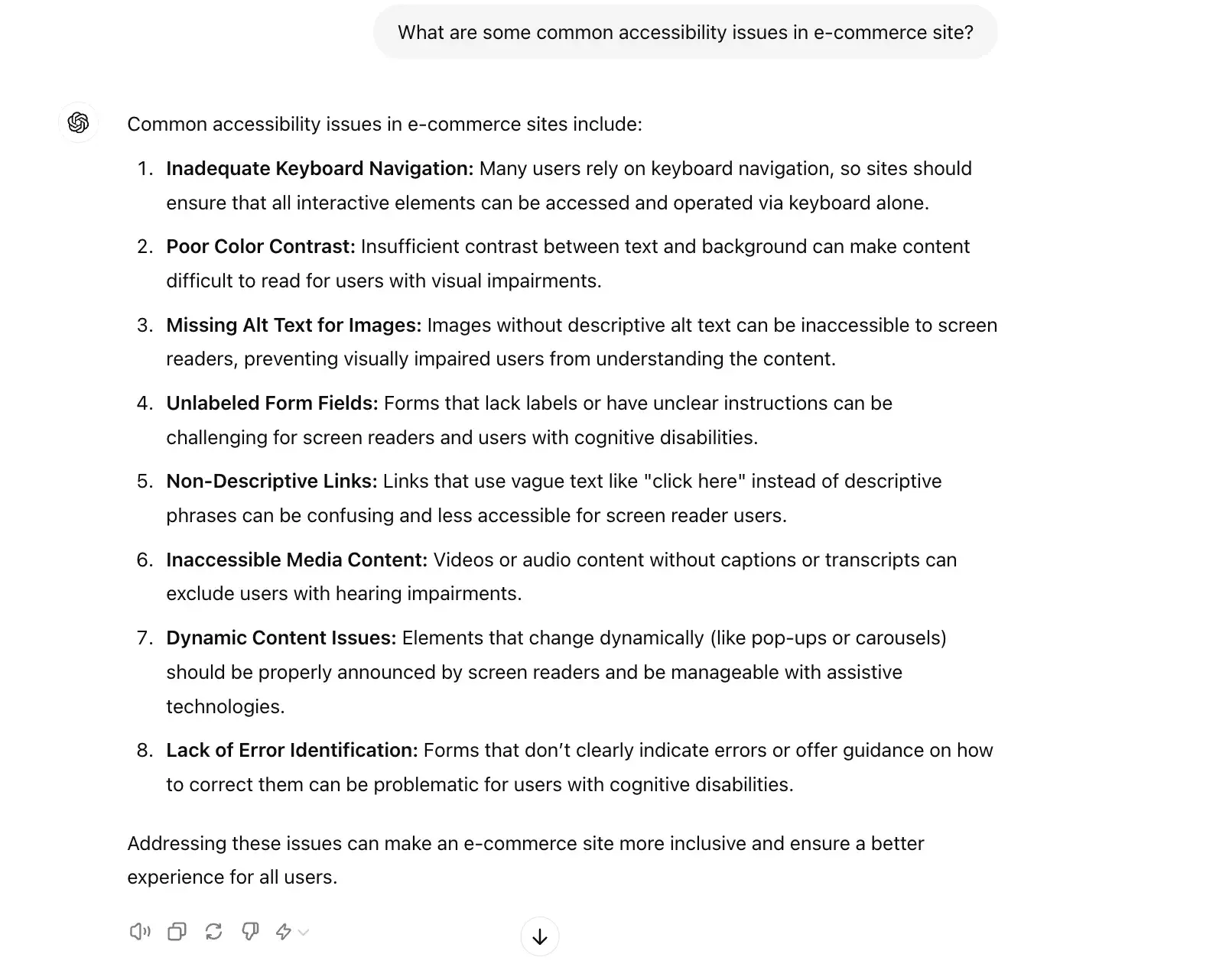 chat gpt for ux design prompt, what are some common accessibility issues in ecommerce websites