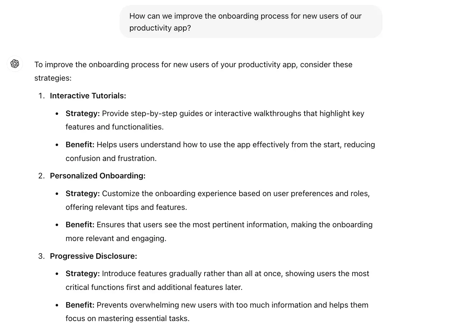 chat gpt for ux design prompt, hoe can we improve the onboarding process for new users of our productivity app 