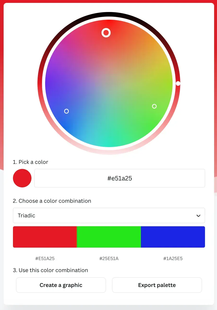 Triadic color combination of red, green, and blue.