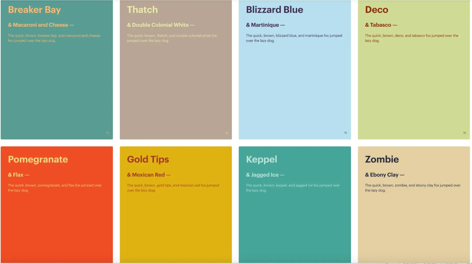 Screen cap of eight two-color combinations from Khroma.