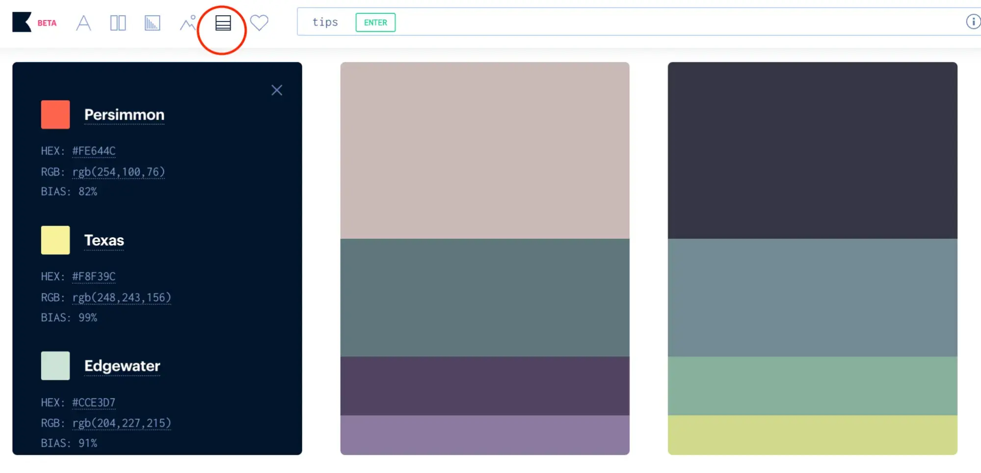 Screen cap of three four-color combinations from Khroma.