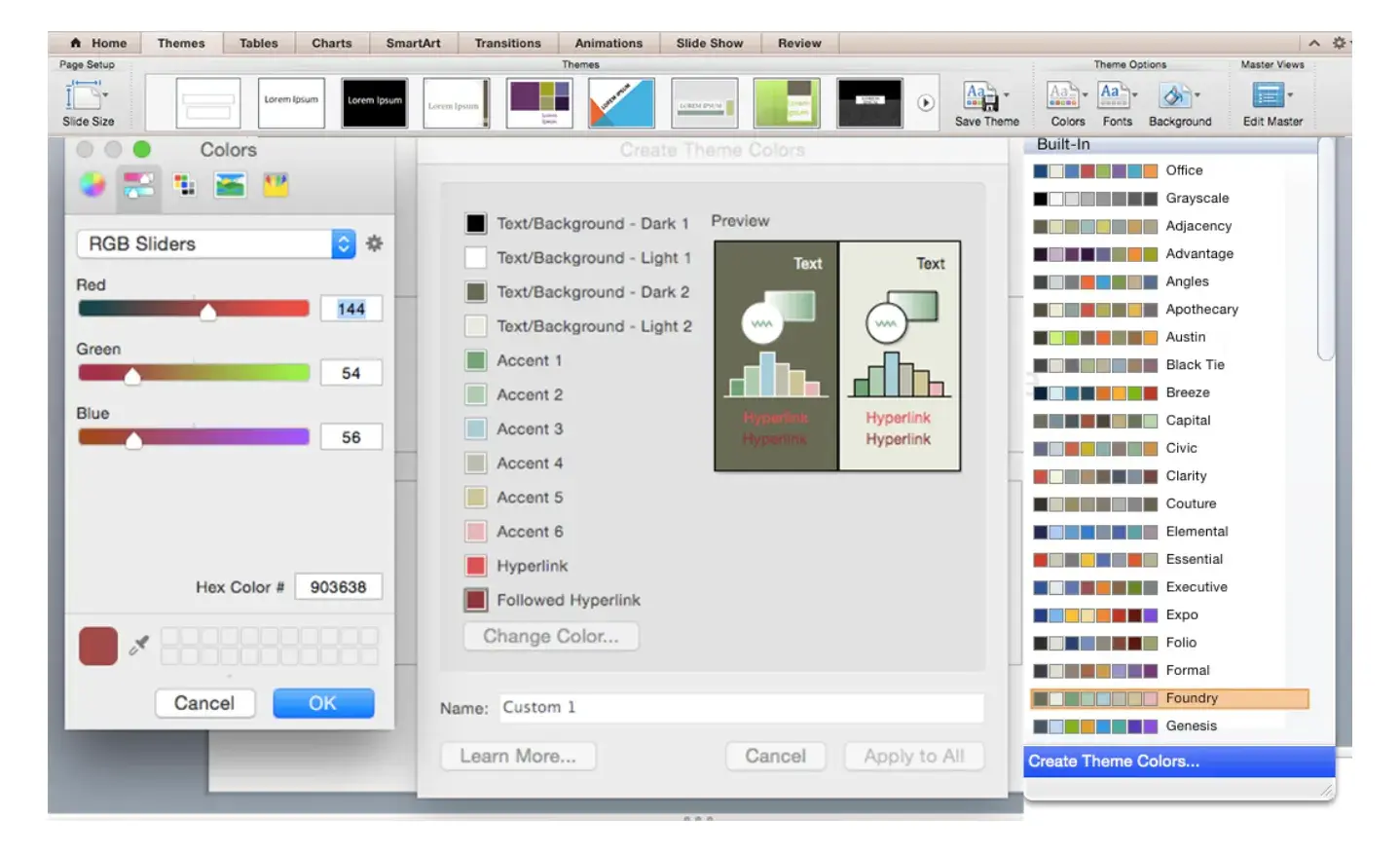 Screen cap of preset color guides.