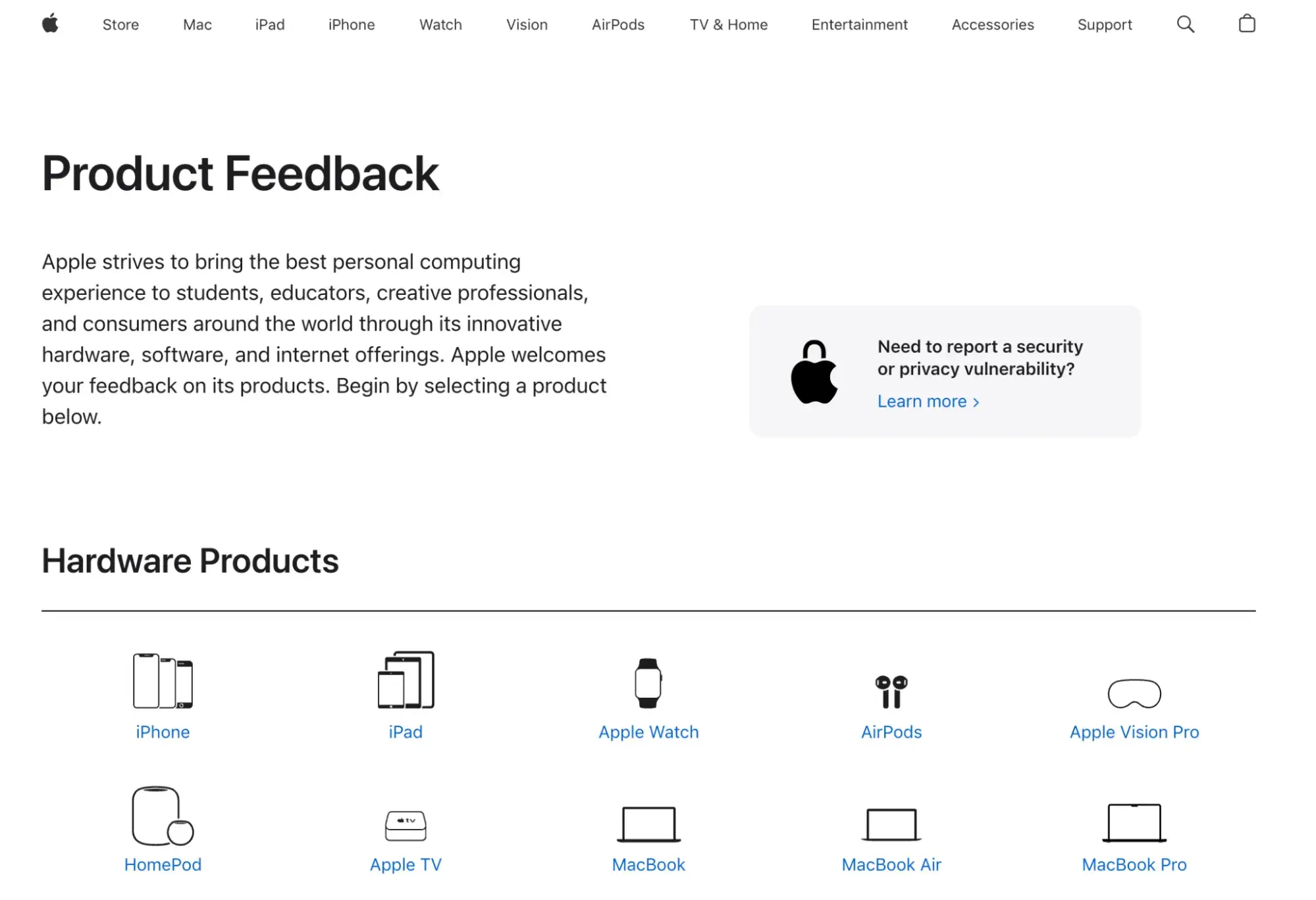 Apple-feedback-page