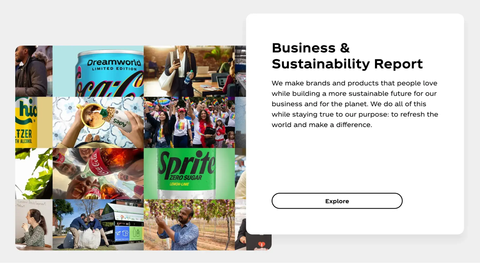 Coca-Cola’s Business & Sustainability Report, which promises to stay true to the company’s purpose of refreshing the world and making a difference.