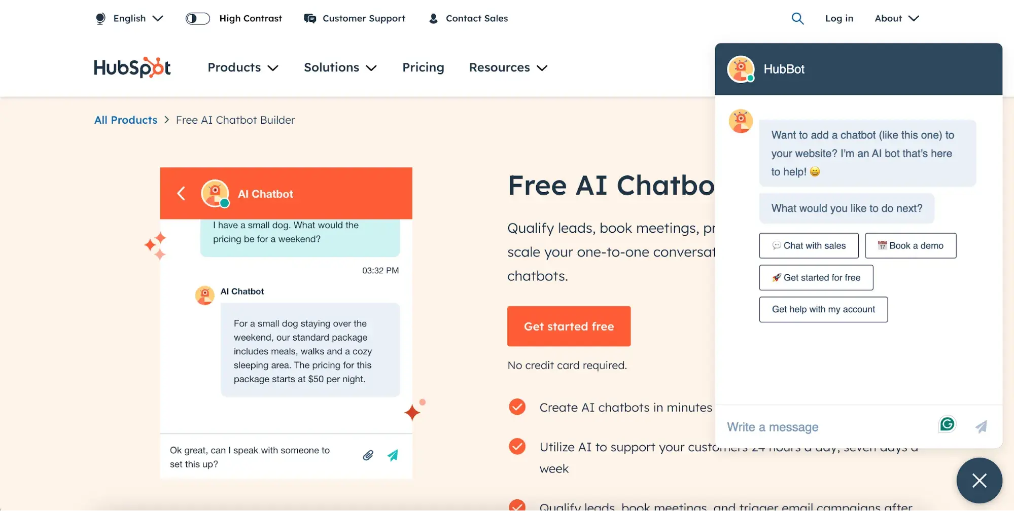 contact center ai: HubSpot’s free chatbot builder