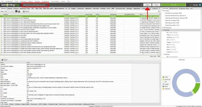 Screaming Frog content audit tool, content SEO audit