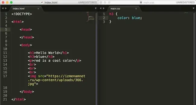 Screenshot of HTML and CSS for creating a website