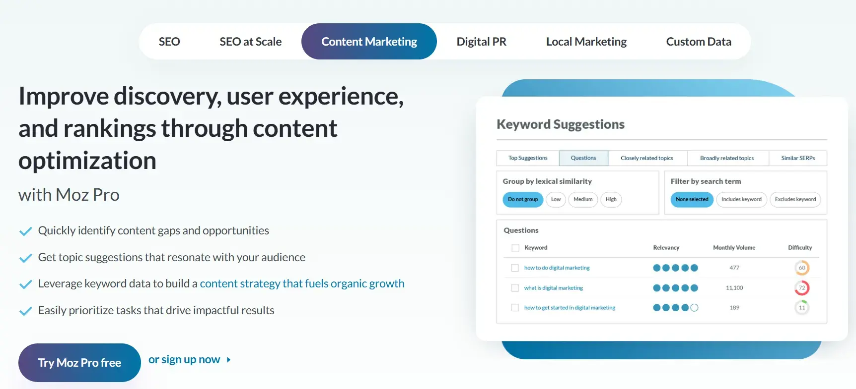 Content marketing analysis tool – moz